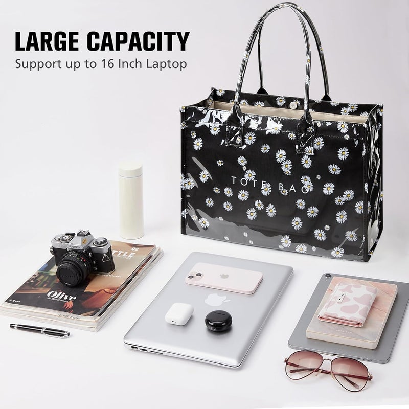 KALIDI FANCY FOREST KALIDI PVC Tote Bag Women’s Kraft Paper Work Handbags Purses with Top Handle - Image 5